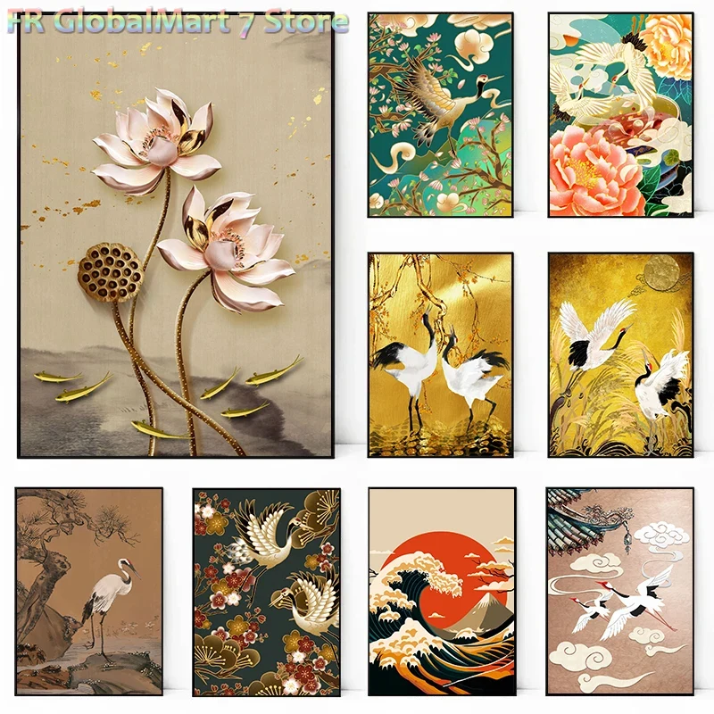 Resin Art Wallpaper - Quadri murali con uccelli gru in