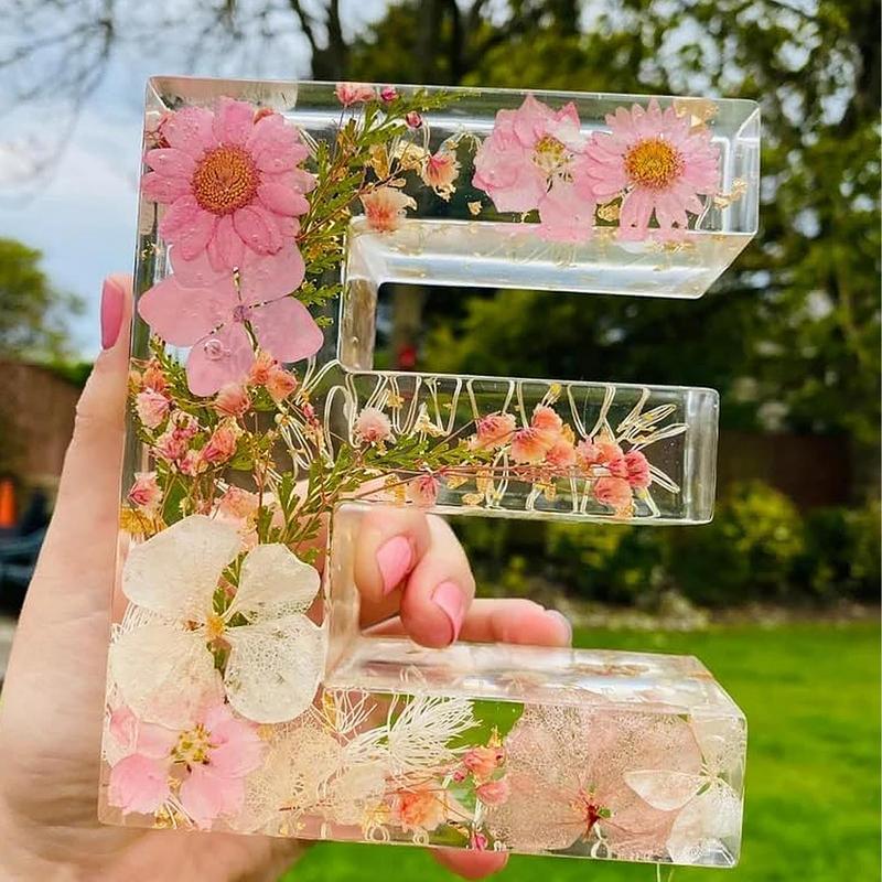 Resin Art Alphabet - Lampada da notte floreale con 26
